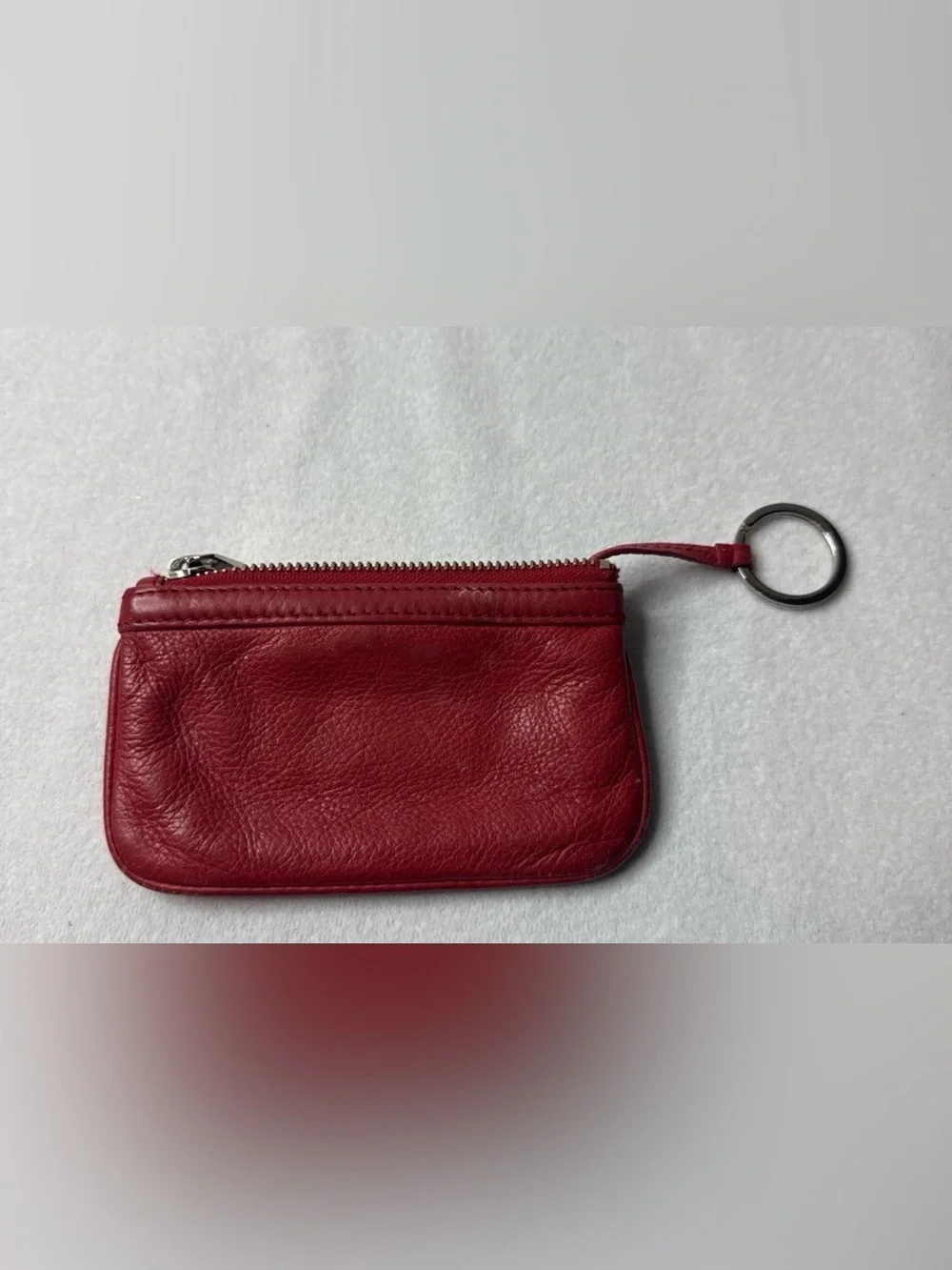 Red Leather Coin Pouch with Keyring